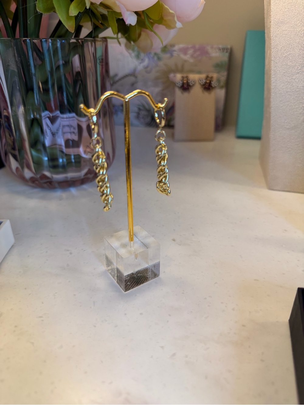Gold plated chain Twist Drop Earrings - Women Jewelry